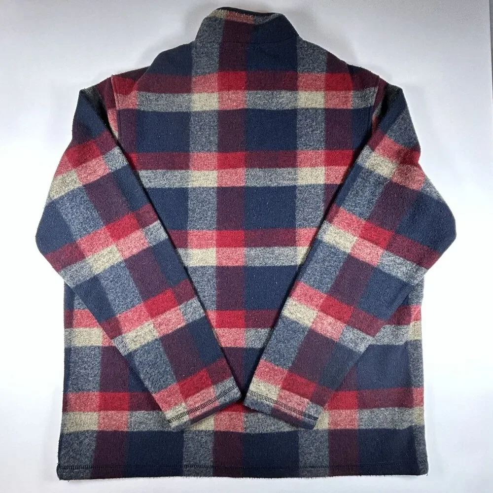John Wayne Stock & Supply 1/4 Zip Fleece Pullover Jacket Mens L Plaid Western